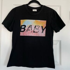 Saint Laurent Black Tee with Multicolor Graphic